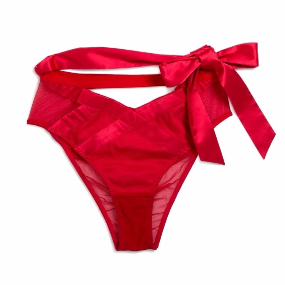 PANTY - VS Satin & Mesh Cheeky Bow Cheeky